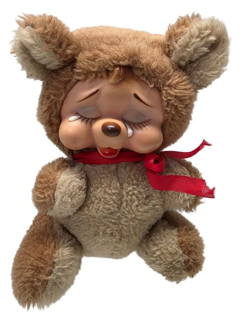 Vintage Rushton Bear Rubber Face Crying Bear Sad 9" Plush Stuffed Animal Tag